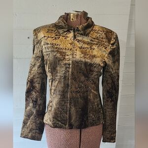 Mercedes Green Black Graffiti Zip Front Bohemian Jacket Size 6